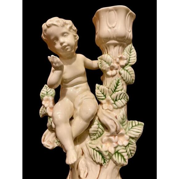 10.5” Holland Mold Vintage Pair of Victorian Ceramic Cherub Candle Holders - Picture 2 of 9